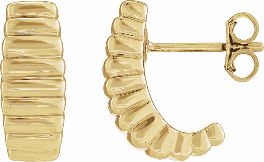14K Yellow Gold Electroform Puffed 15 mm J-Hoop Earrings