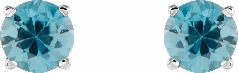 14K White 5 mm Natural Blue Zircon Earrings