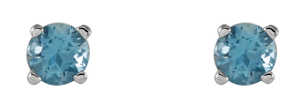 14K White 4 mm Natural Swiss Blue Topaz Earrings