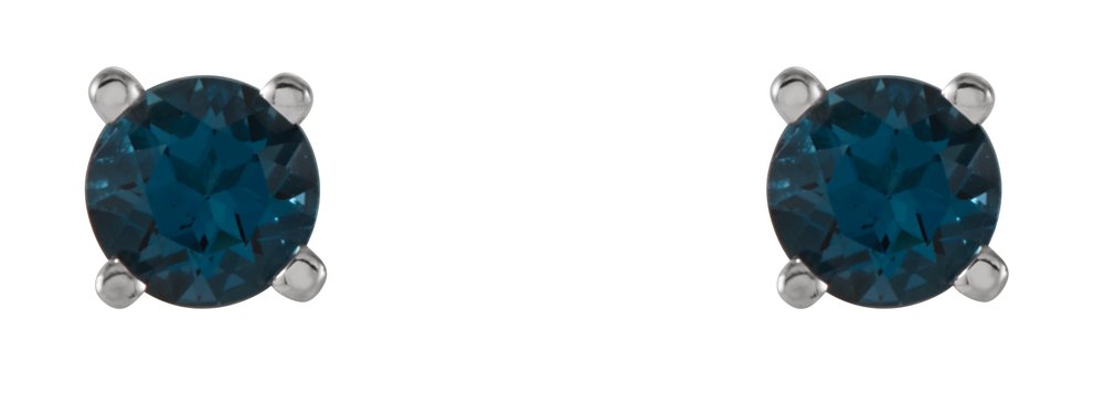 14K White Gold 4 mm Natural London Blue Topaz Earrings