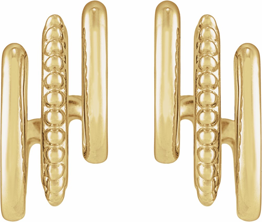 14K Yellow Gold Beaded Stacked 15.2 mm Triple J-Hoop Earrings