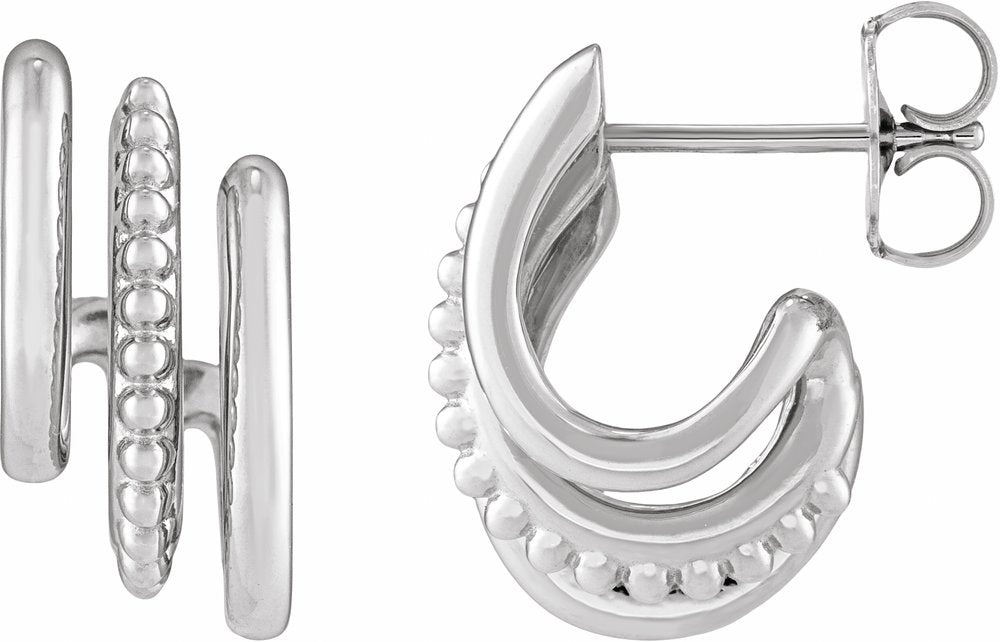 Sterling Silver Beaded Stacked 15.2 mm Triple J-Hoop Earring