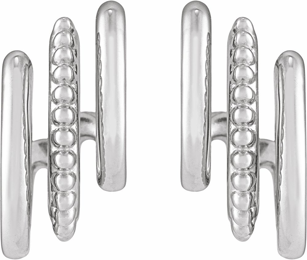 Sterling Silver Beaded Stacked 15.2 mm Triple J-Hoop Earring