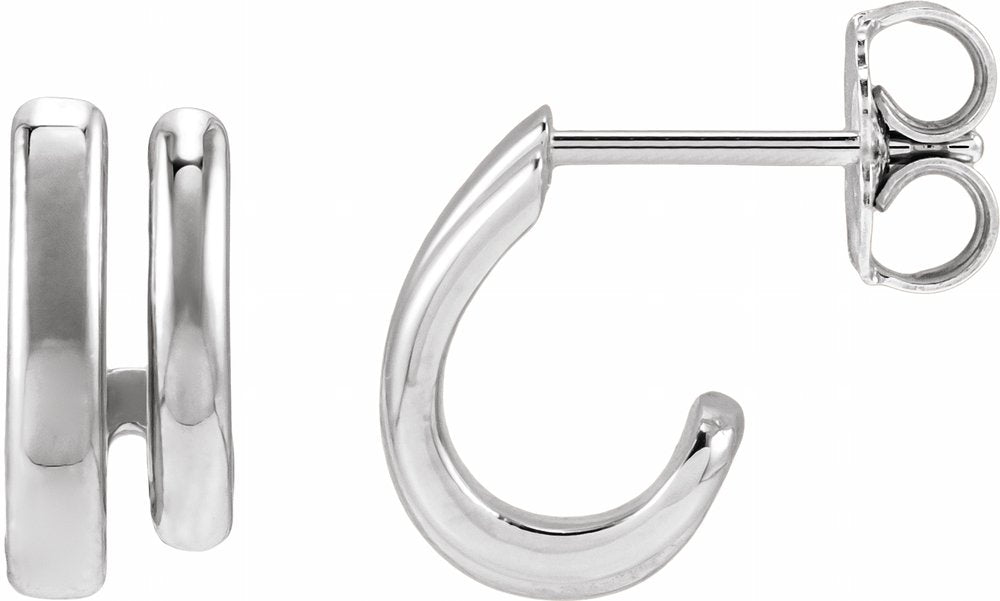Sterling Silver Stacked 11 mm Double J-Hoop Earrings