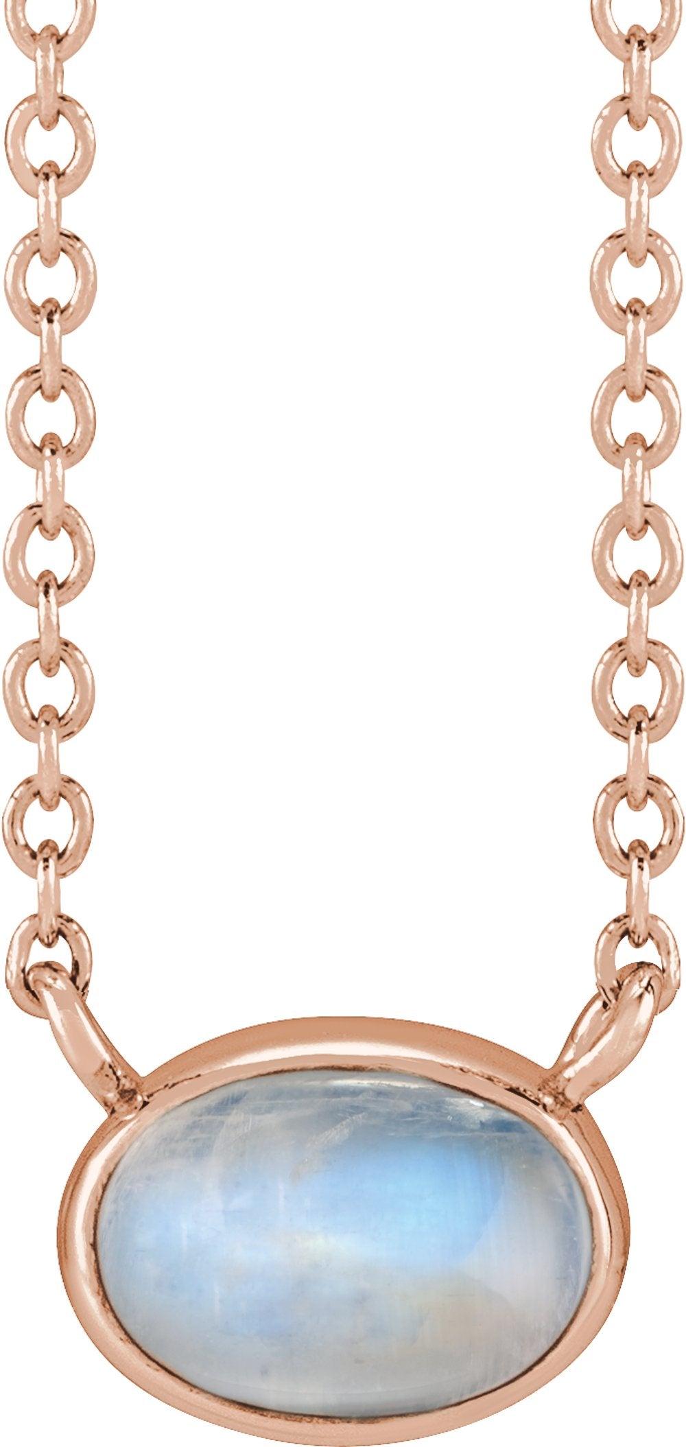 14K Rose Gold Natural Rainbow Moonstone Cabochon 18" Necklace