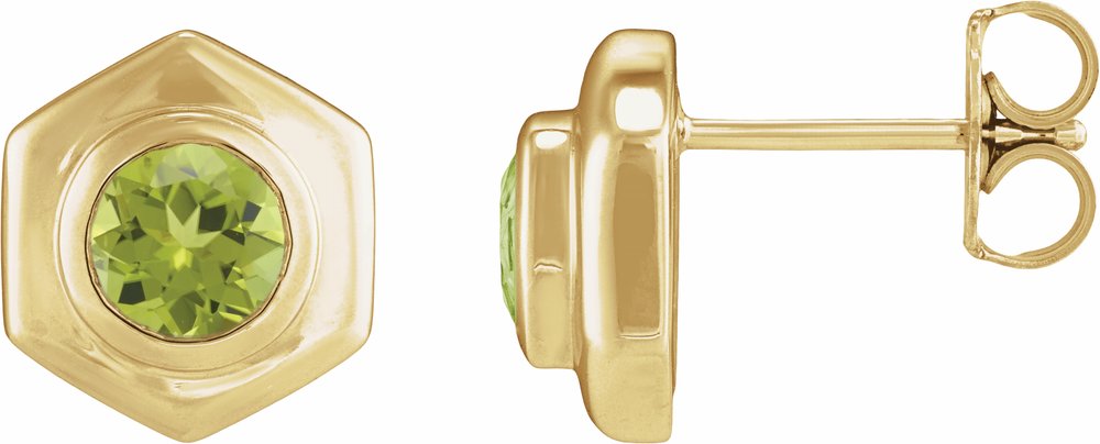 14K Yellow Gold Natural Peridot Stud Earrings
