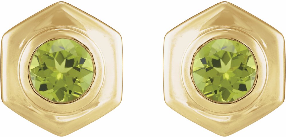 14K Yellow Gold Natural Peridot Stud Earrings