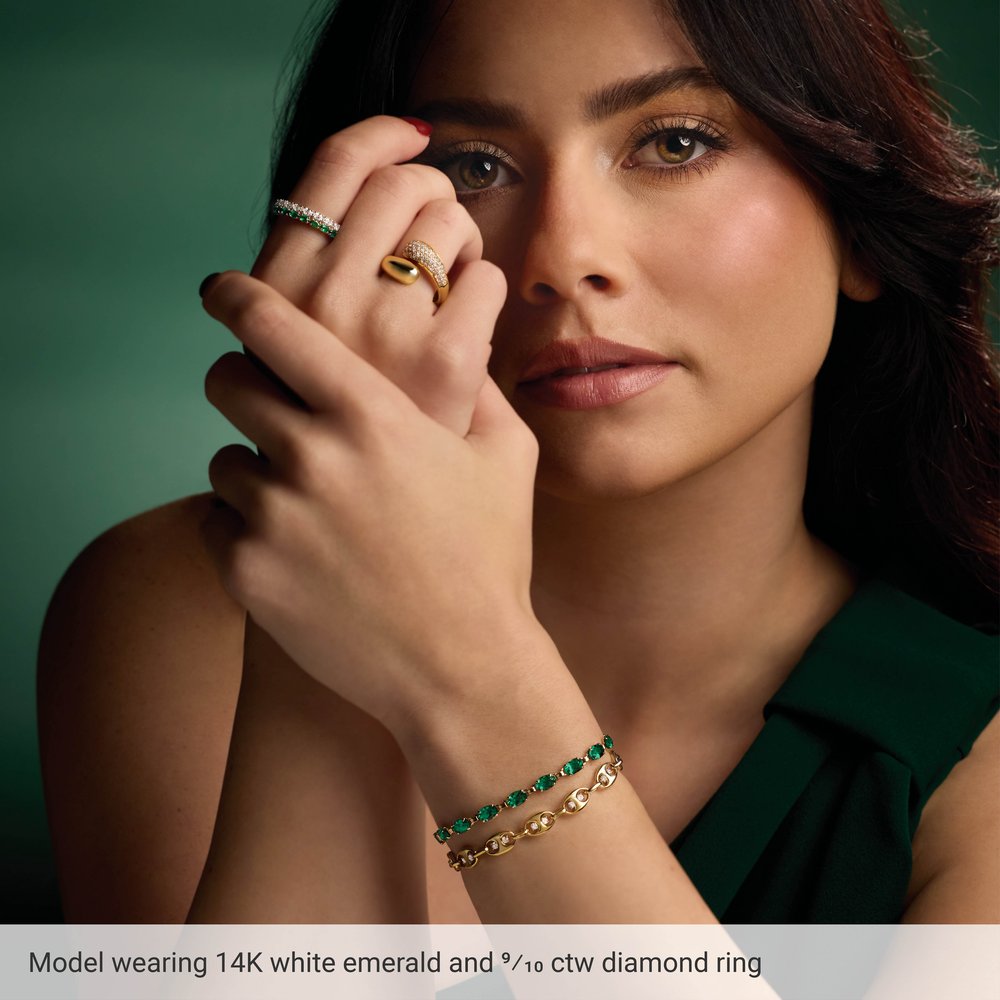 14K White Gold Lab-Grown Emerald & 9/10 CTW Lab-Grown Diamond Ring