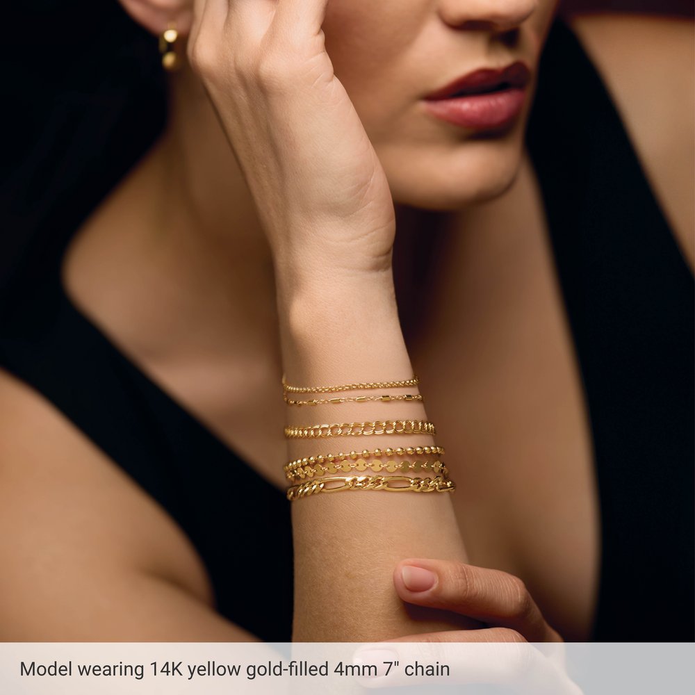 14K Yellow Gold-Filled 4 mm Double Link Curb 7" Chain
