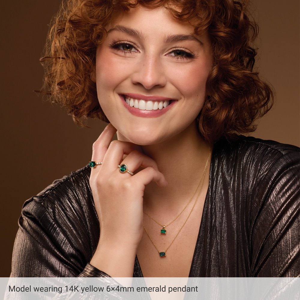 14K Yellow Gold Lab-Grown Emerald Pendant