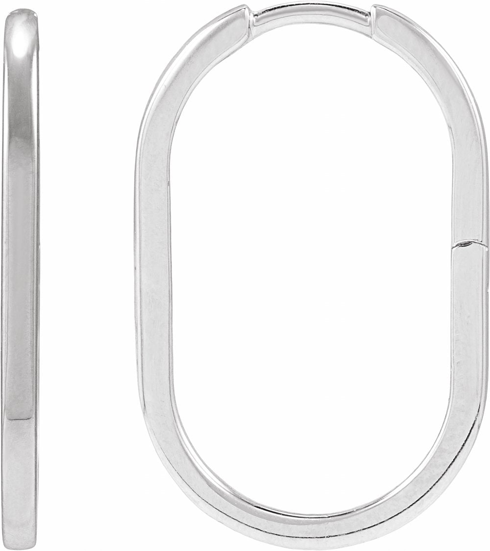 Sterling Silver Elongated Oval 23.6 mm Hoop Earrings
