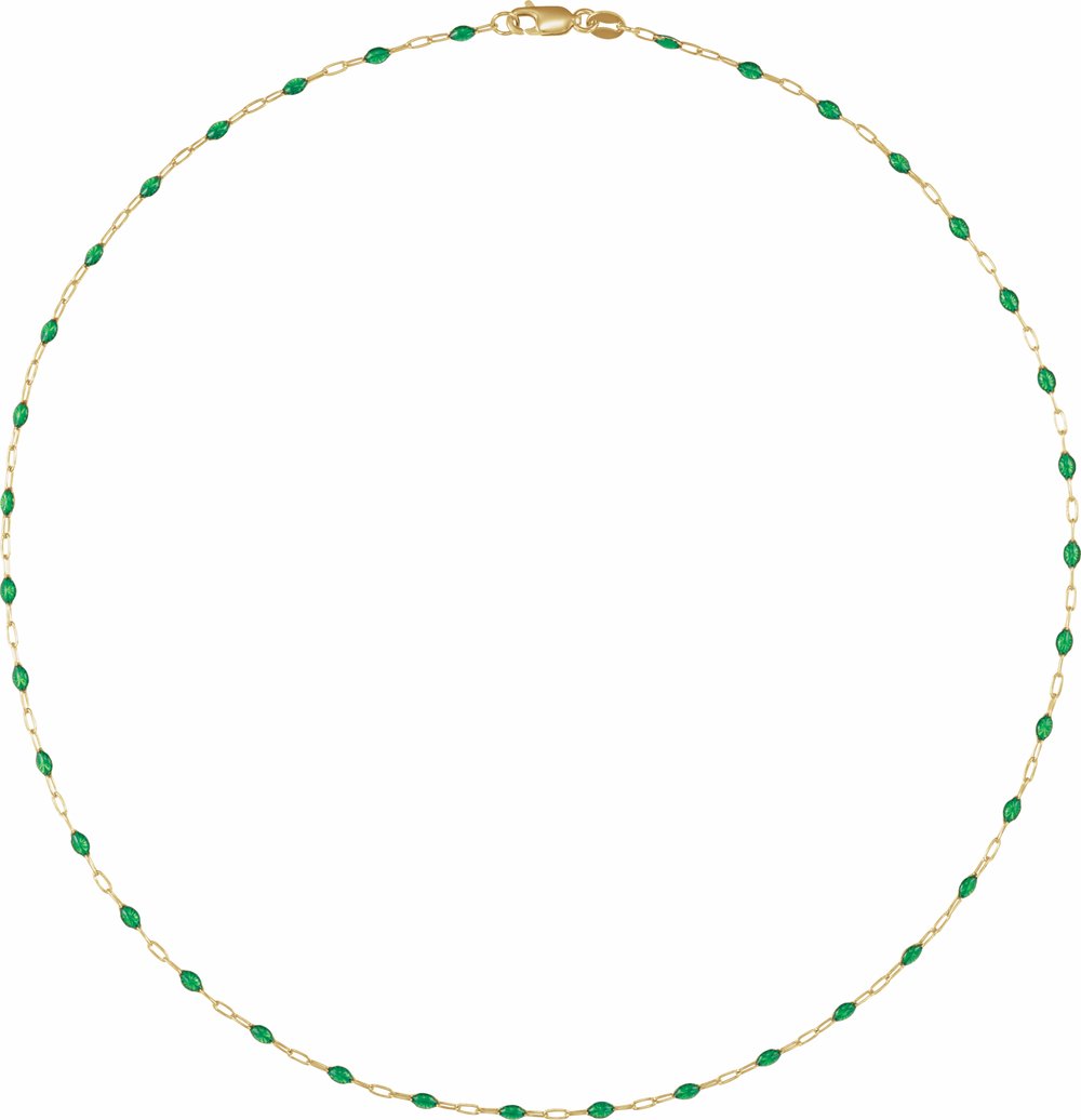 14K Yellow Gold-Filled 1.6 mm Green Enamel Bead Paperclip-Style 18" Chain