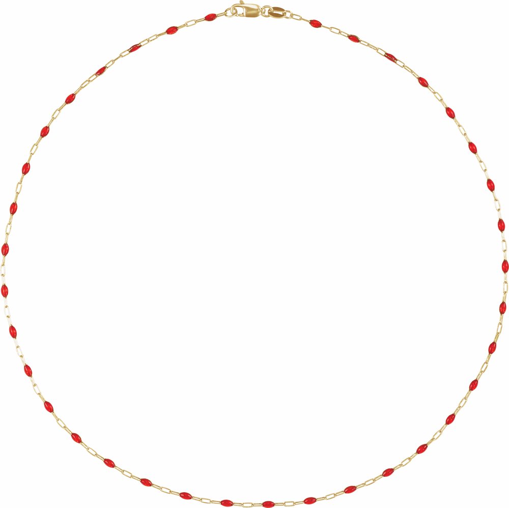 14K Yellow Gold-Filled 1.6 mm Red Enamel Bead Paperclip-Style 20" Chain