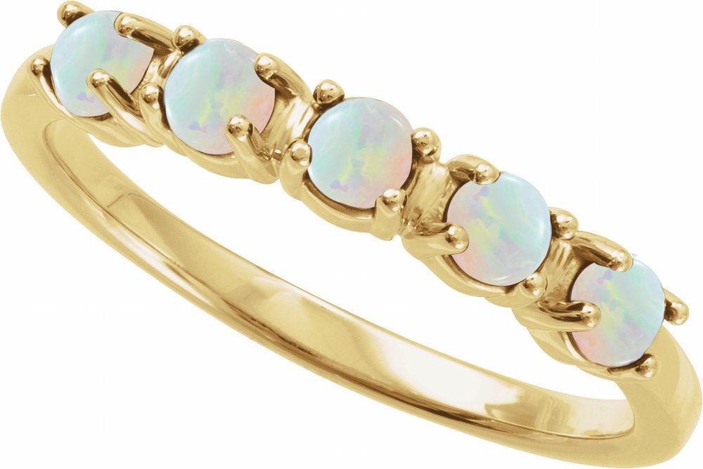 14K Yellow Gold Natural White Opal Cabochon Stackable Ring