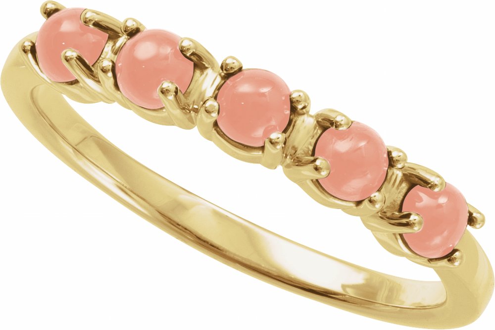 14K Yellow Gold Natural Pink Coral Cabochon Stackable Ring