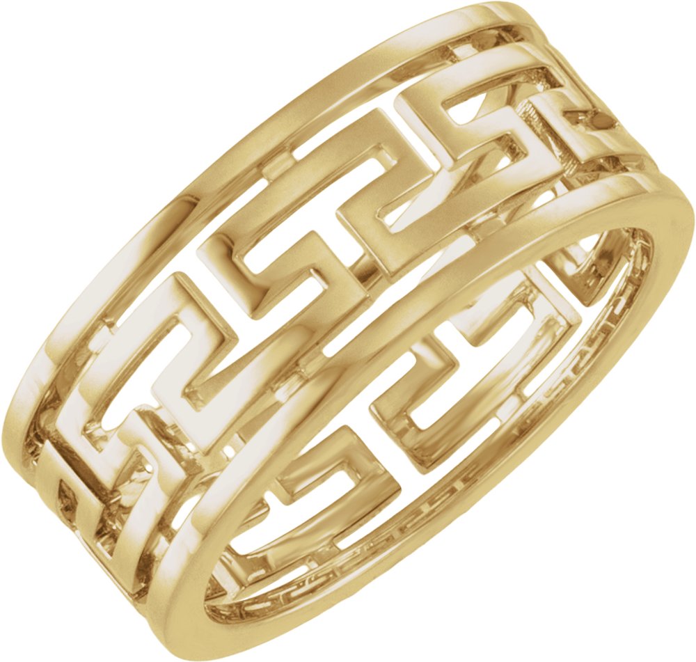 14K Yellow Gold Pierced Greek Key Band