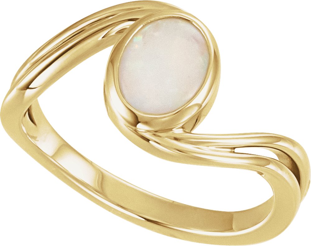 14K Yellow Gold Natural White Opal Cabochon Ring