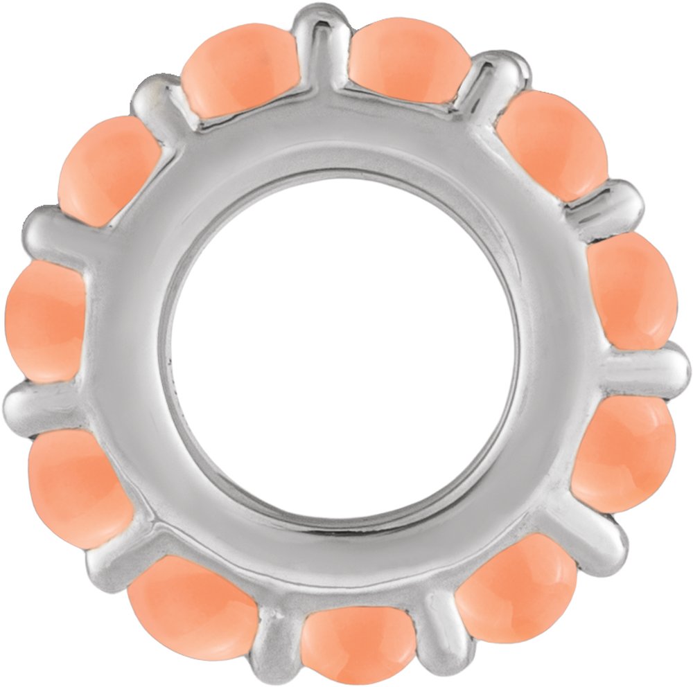 Sterling Silver Natural Pink Coral Cabochon Spacer Charm/Pendant