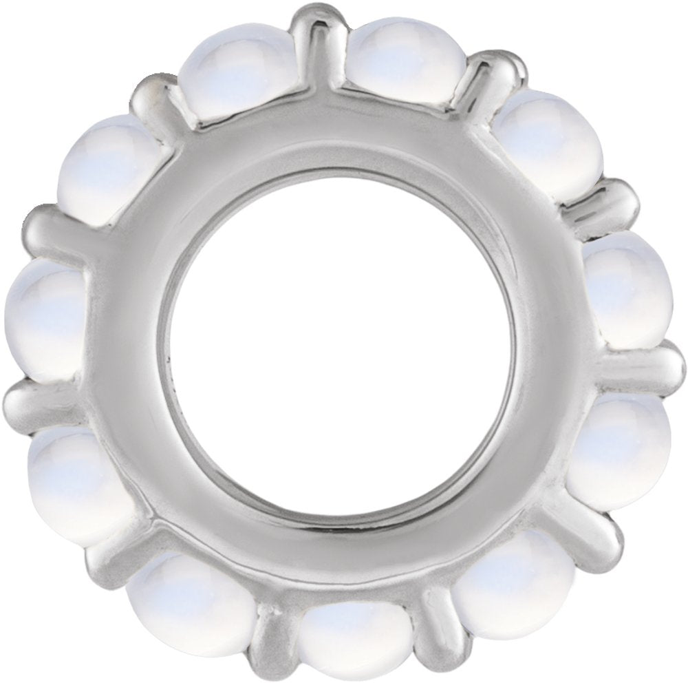 Sterling Silver Natural Rainbow Moonstone Cabochon Spacer Charm/Pendant