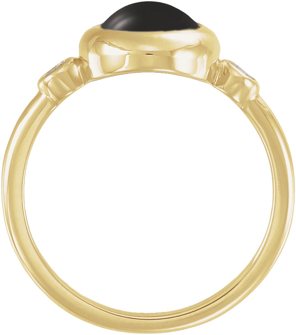 14K Yellow Gold Natural Black Onyx & 1/8 CTW Natural Onyx Cabochon Ring