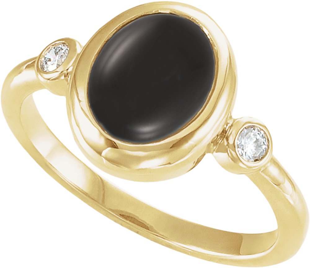 14K Yellow Gold Natural Black Onyx & 1/8 CTW Natural Onyx Cabochon Ring