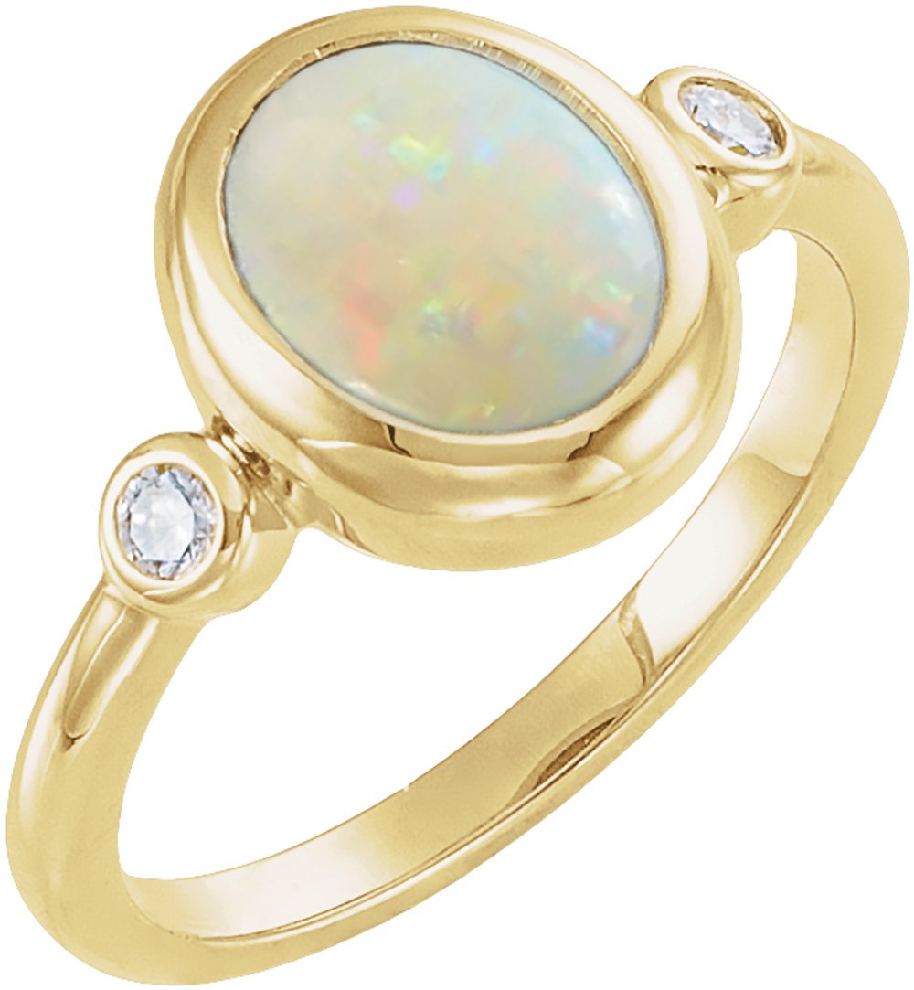 14K Yellow Gold Natural Ethiopian Opal & 1/8 CTW Natural Ethiopian Opal Cabochon Ring