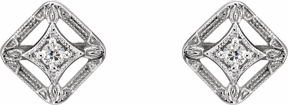14K White .08 CTW Natural Diamond Filigree Earrings