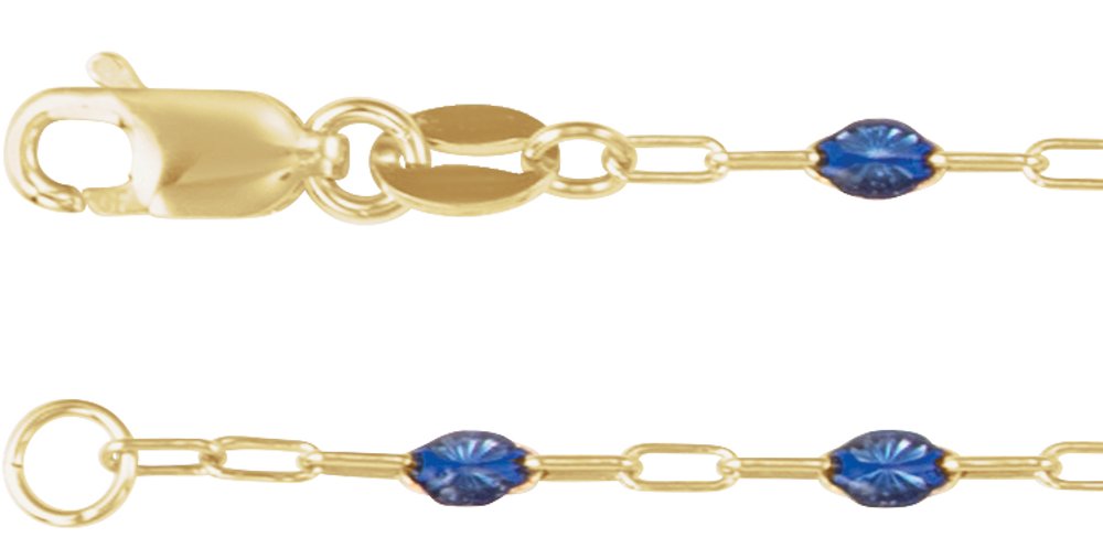 14K Yellow Gold-Filled 1.6 mm Blue Enamel Bead Paperclip-Style 20" Chain