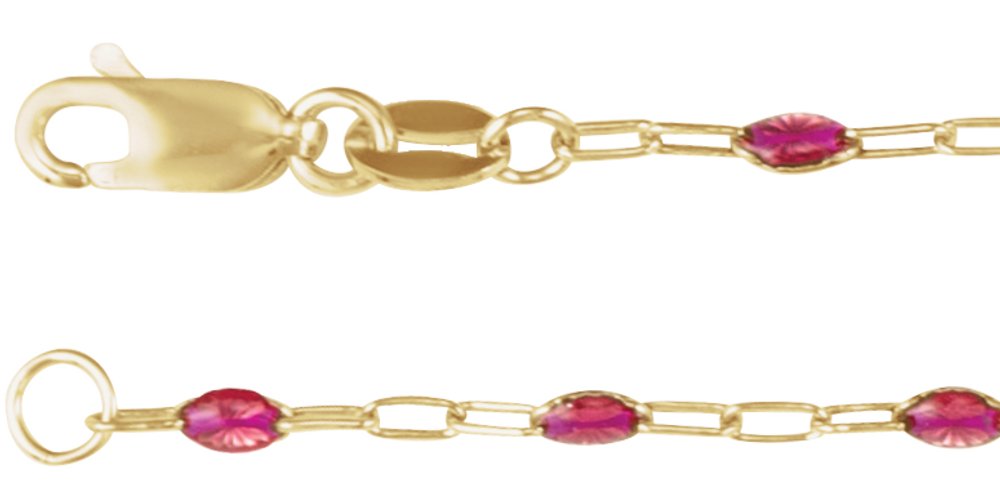 14K Yellow Gold-Filled 1.6 mm Pink Enamel Bead Paperclip-Style 20" Chain