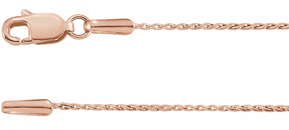 14K Rose Gold .8 mm Wheat 16" Chain