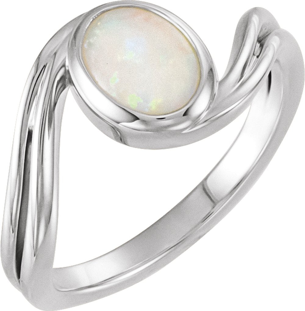 14K White Gold Natural White Opal Cabochon Ring