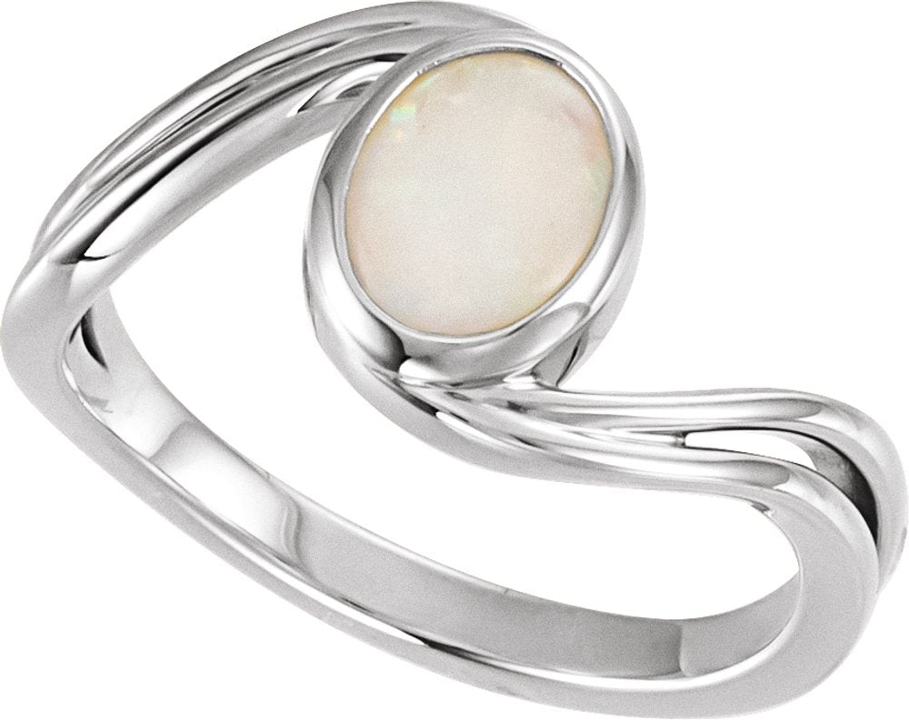 Sterling Silver Natural White Opal Cabochon Ring
