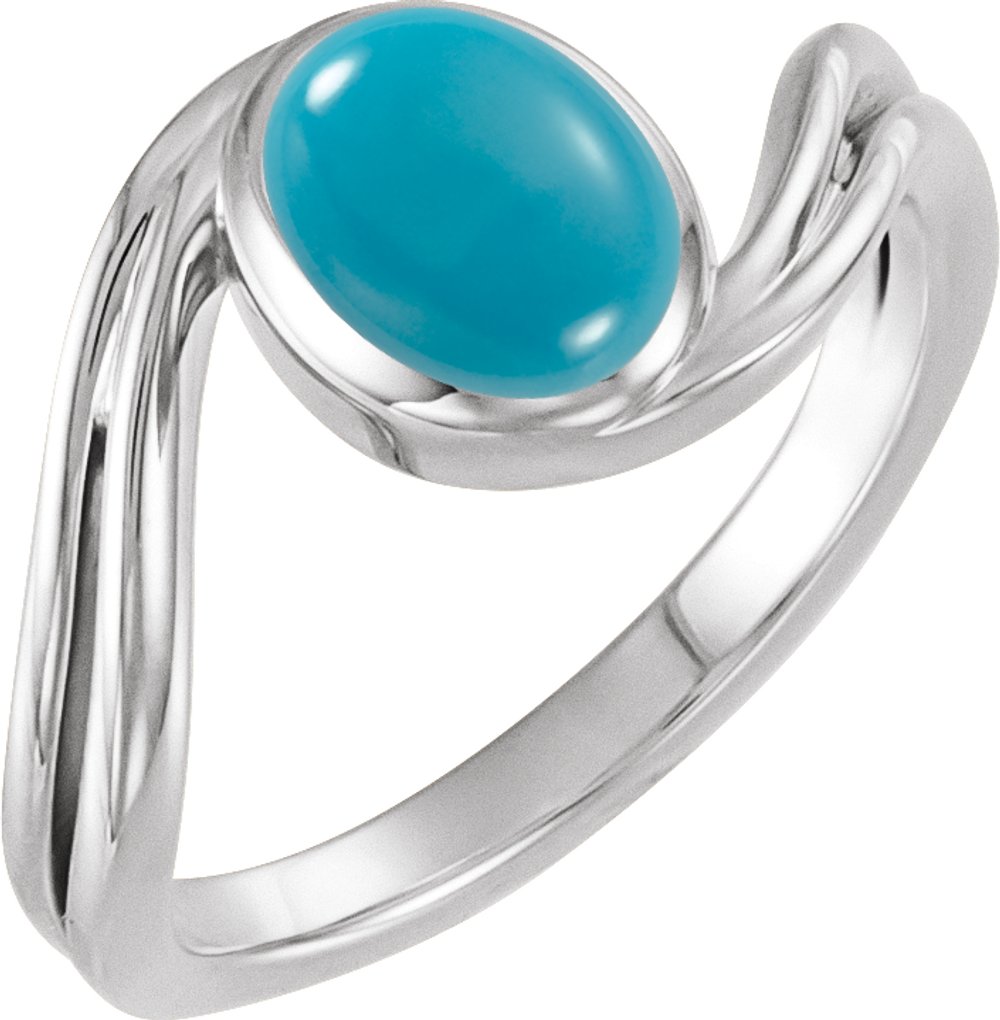 14K White Gold Natural Turquoise Cabochon Ring