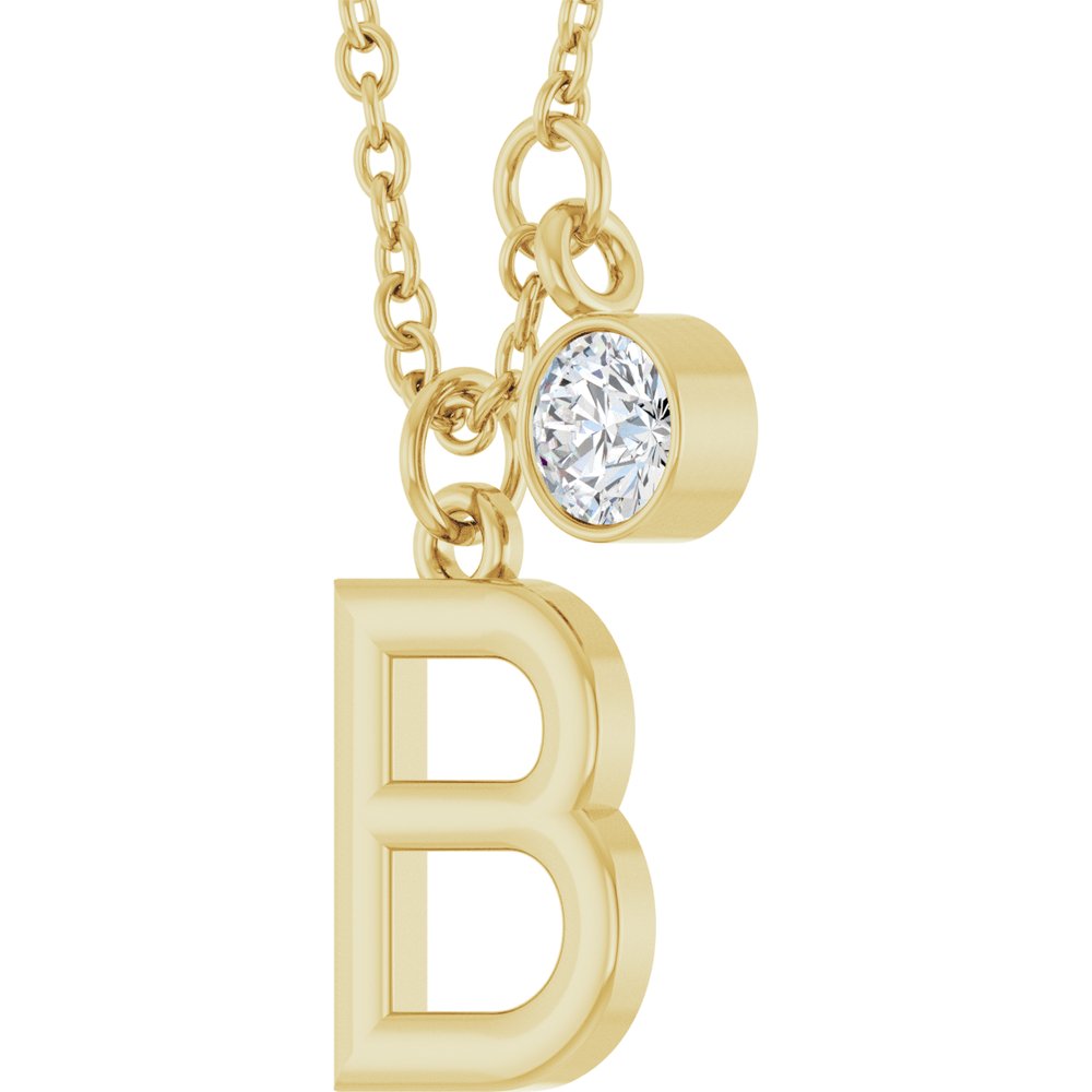 14K Yellow Gold Initial B 1/10 CT Natural Diamond 16-18" Necklace