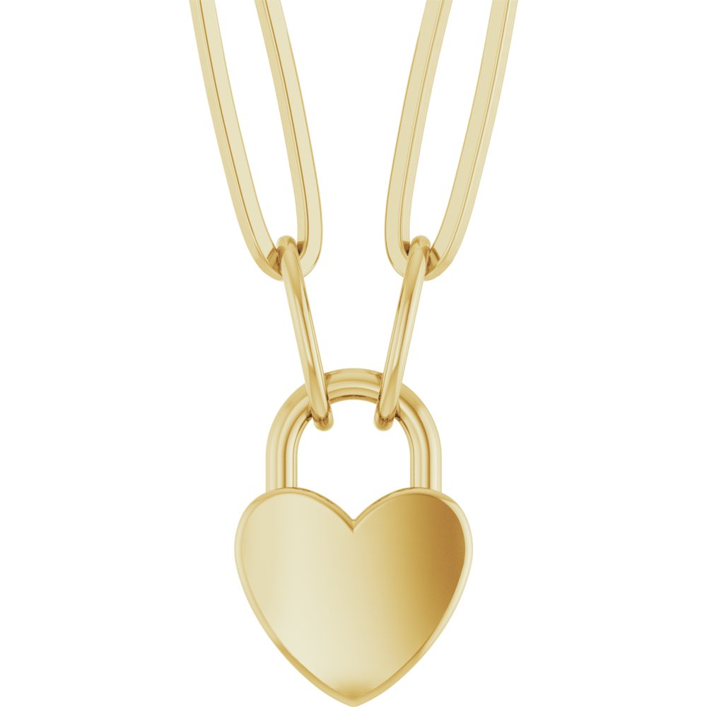 10K Yellow Gold Engravable Heart Lock 18" Necklace