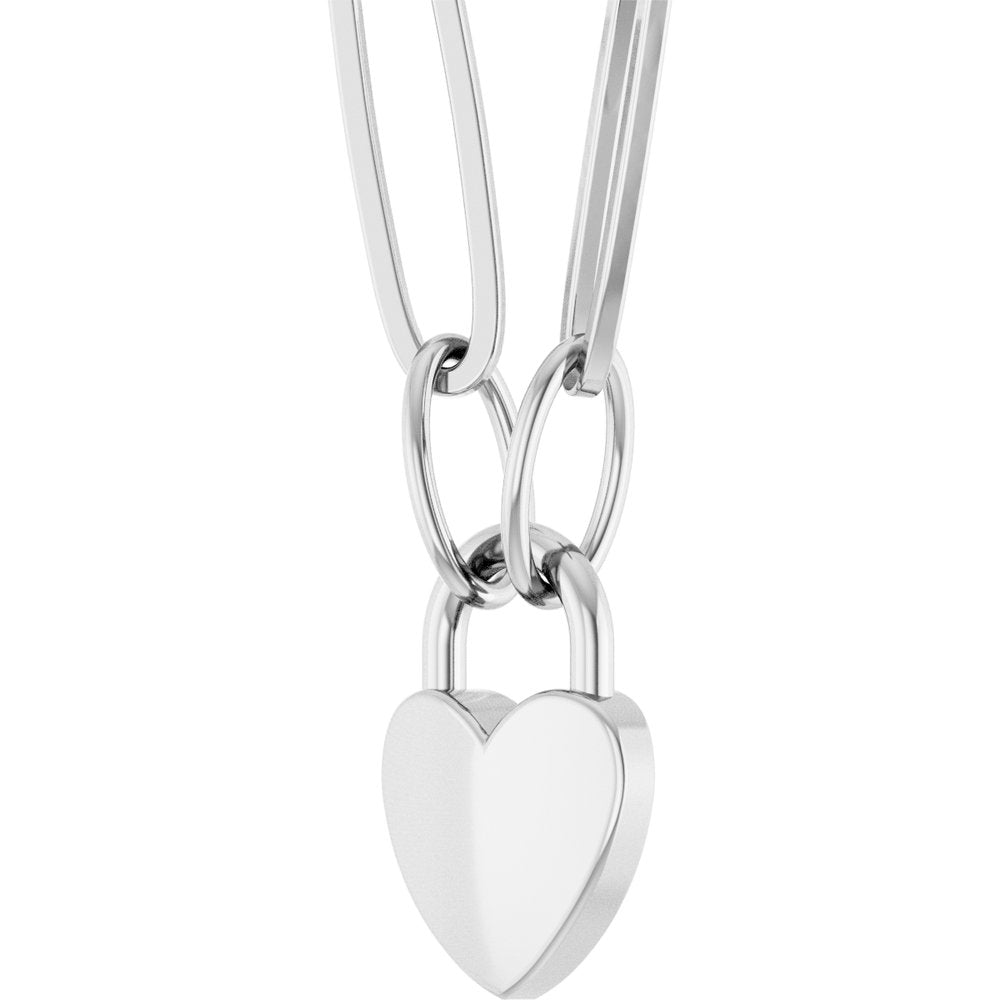 Sterling Silver Engravable Heart Lock 18" Necklace