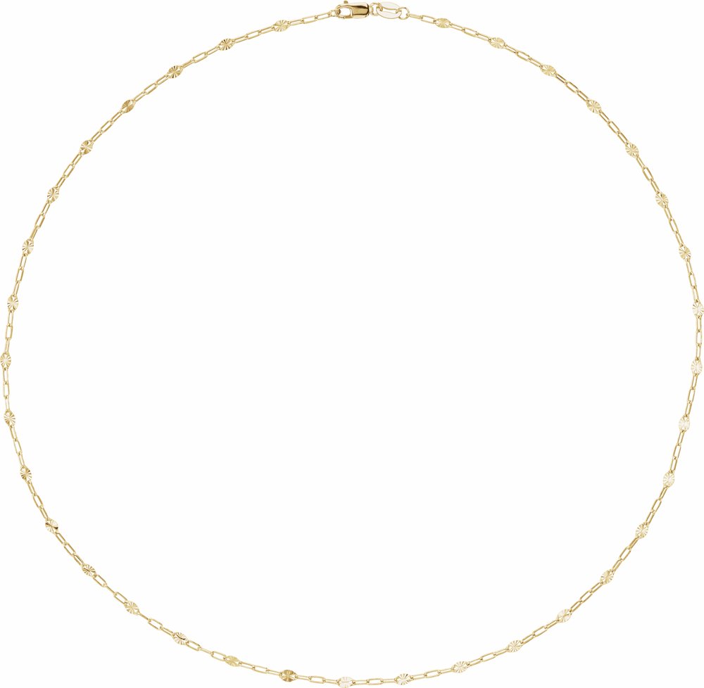14K Yellow Gold-Filled 2.5 mm Light Paperclip-Style Starburst Mirror 18" Chain