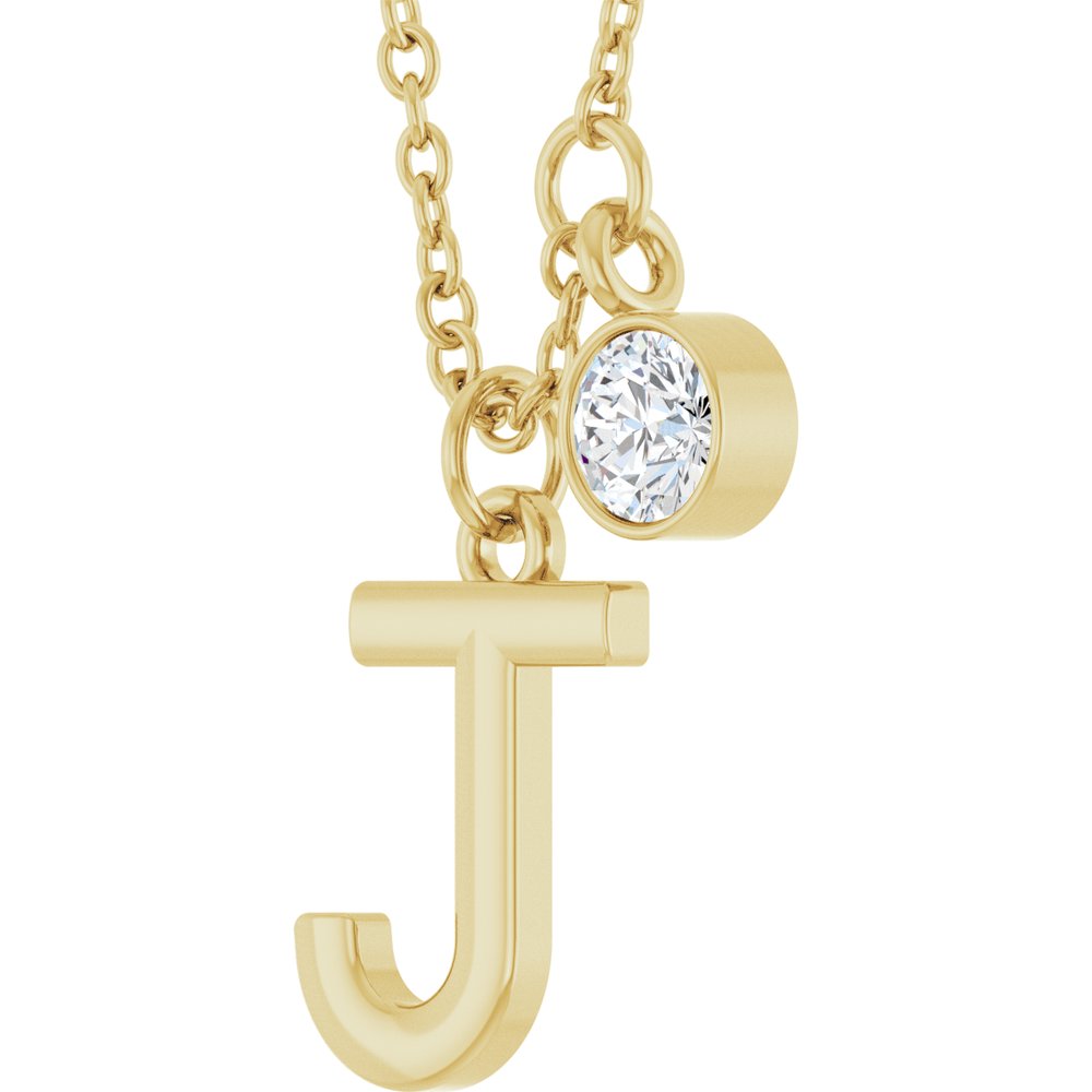 14K Yellow Gold Initial J 1/10 CT Lab-Grown Diamond 16-18" Necklace