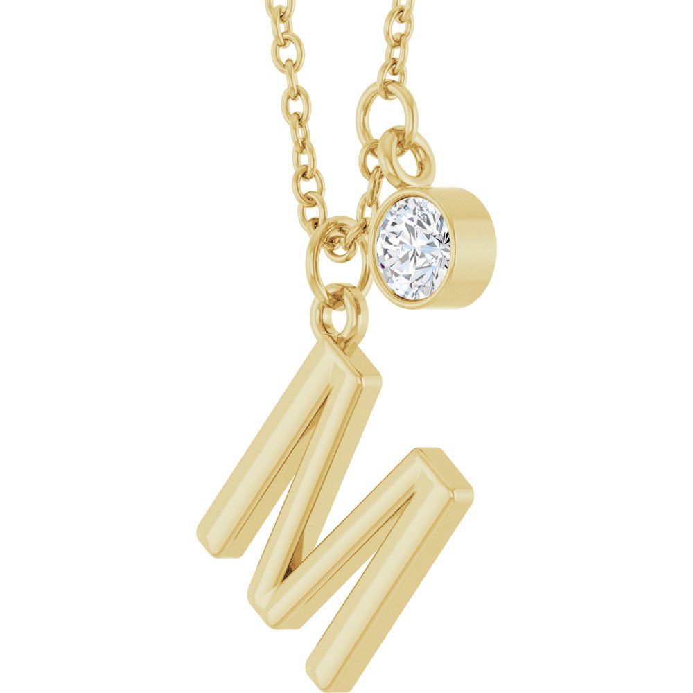 14K Yellow Gold Initial M 1/10 CT Lab-Grown Diamond 16-18" Necklace