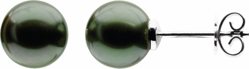 14K Palladium White Gold 10 mm Cultured Gray Tahitian Pearl Earrings