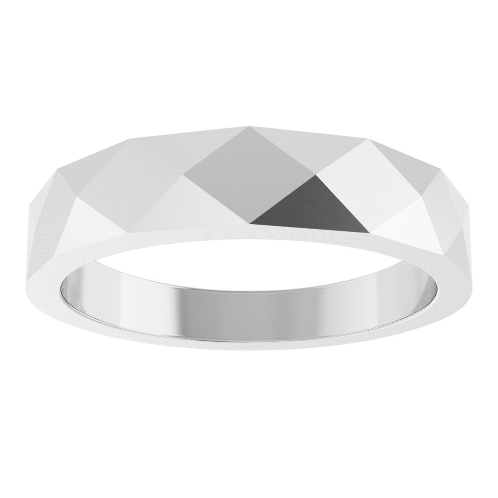 14K White Gold 5 mm Geometric Faceted Band Size 10