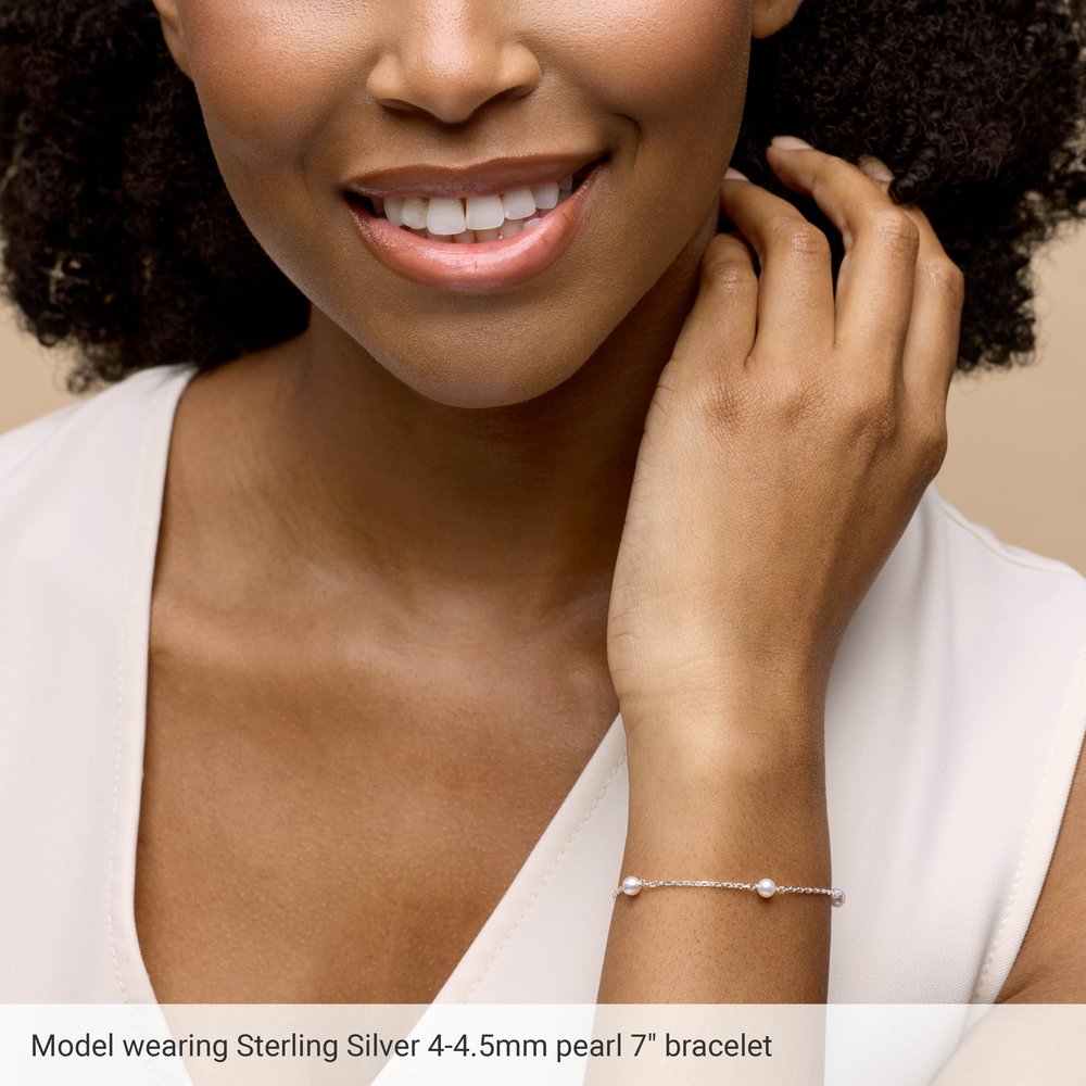 Sterling Silver Cultured White Freshwater Pearl 5-Station 7" Bracelet