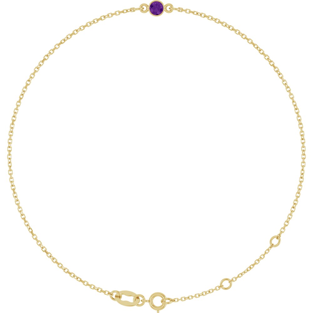 14K Yellow Gold Natural Amethyst Bezel-Set Solitaire 6 1/2-7 1/2" Bracelet