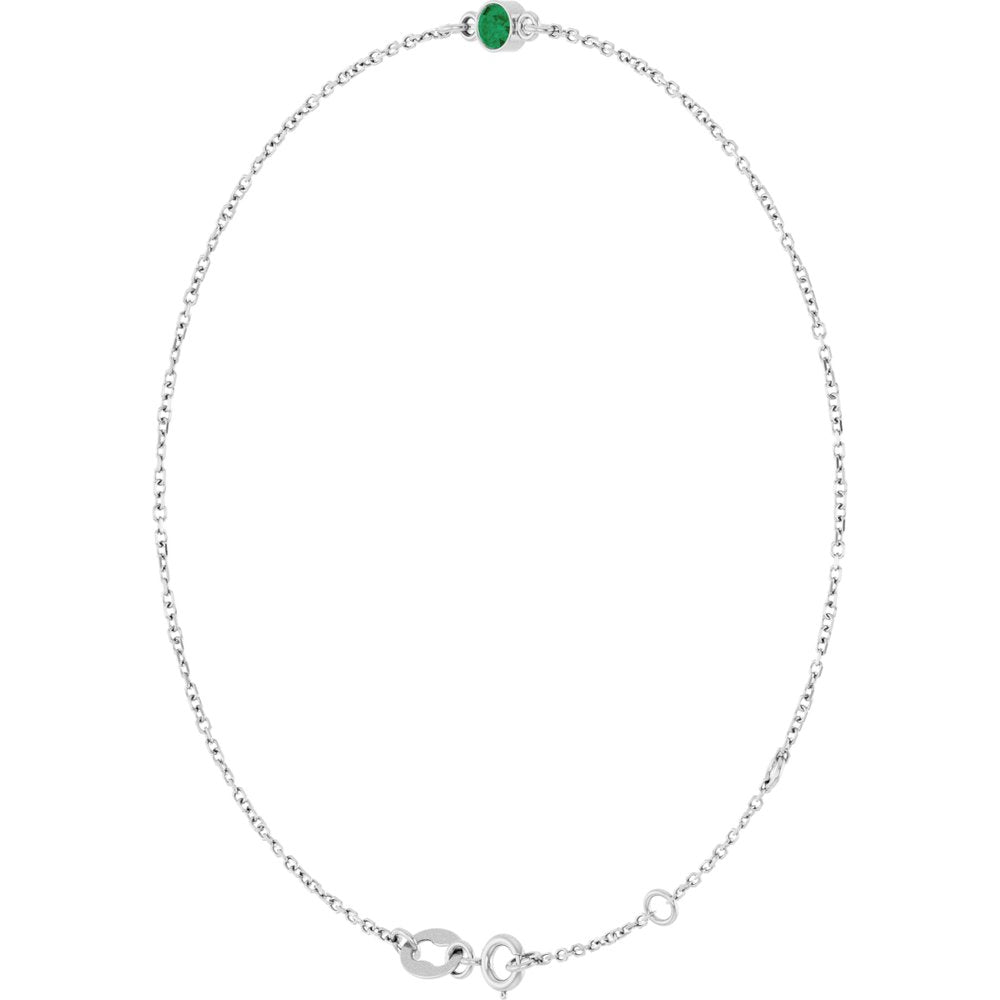 14K White Gold Lab-Grown Emerald Bezel-Set Solitaire 6 1/2-7 1/2" Bracelet