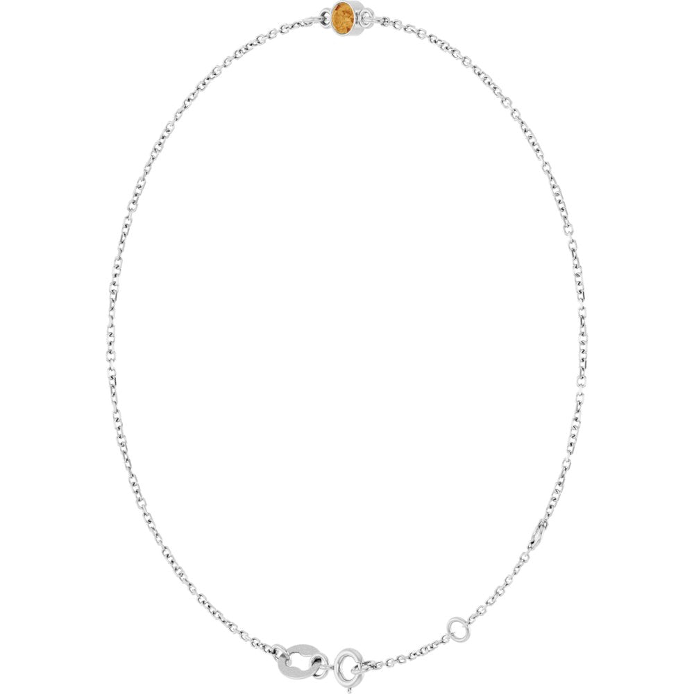 14K White Gold Natural Citrine Bezel-Set Solitaire 6 1/2-7 1/2" Bracelet