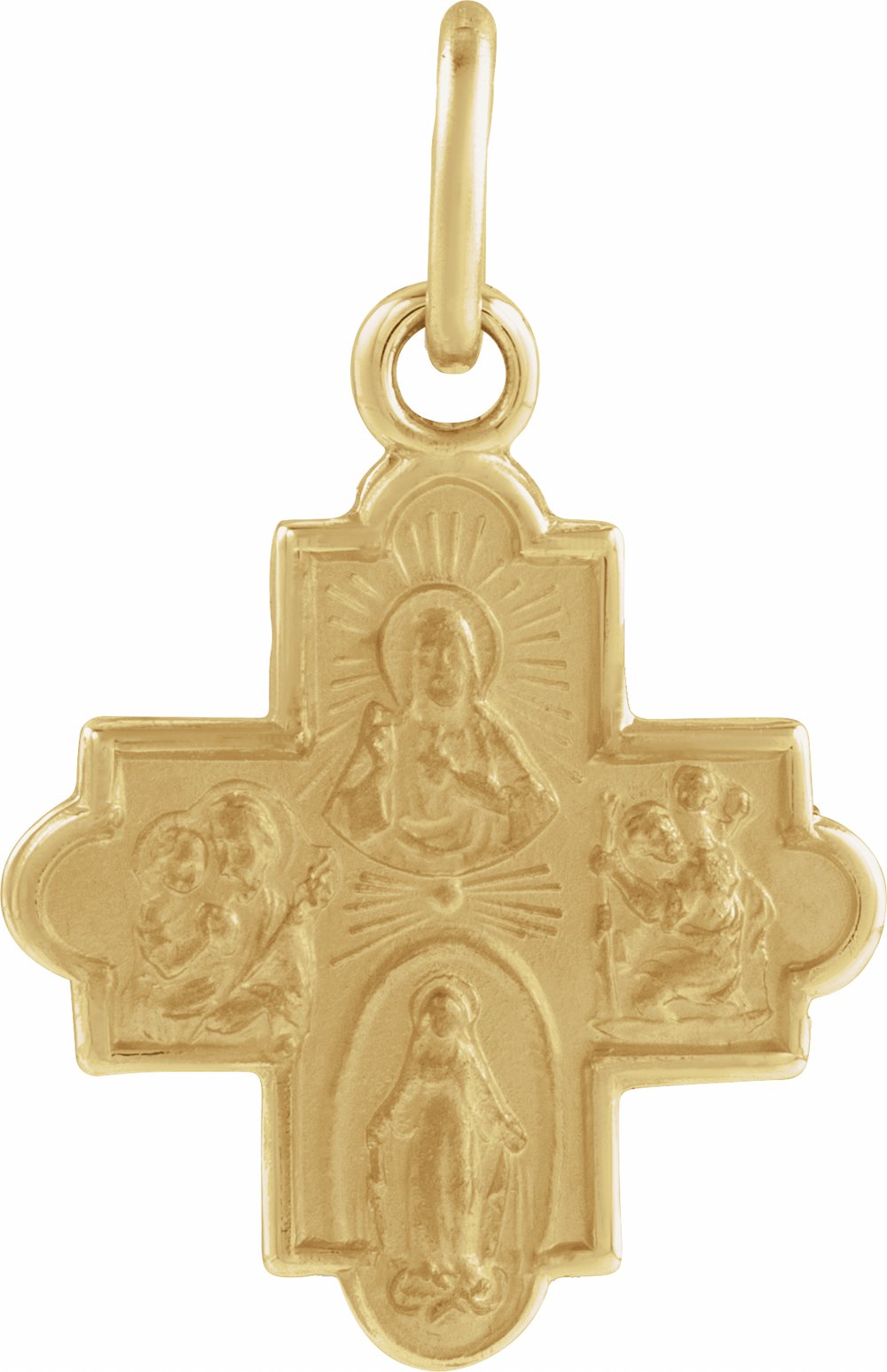 14K Yellow Gold 12x12 mm Four-Way Cross Medal