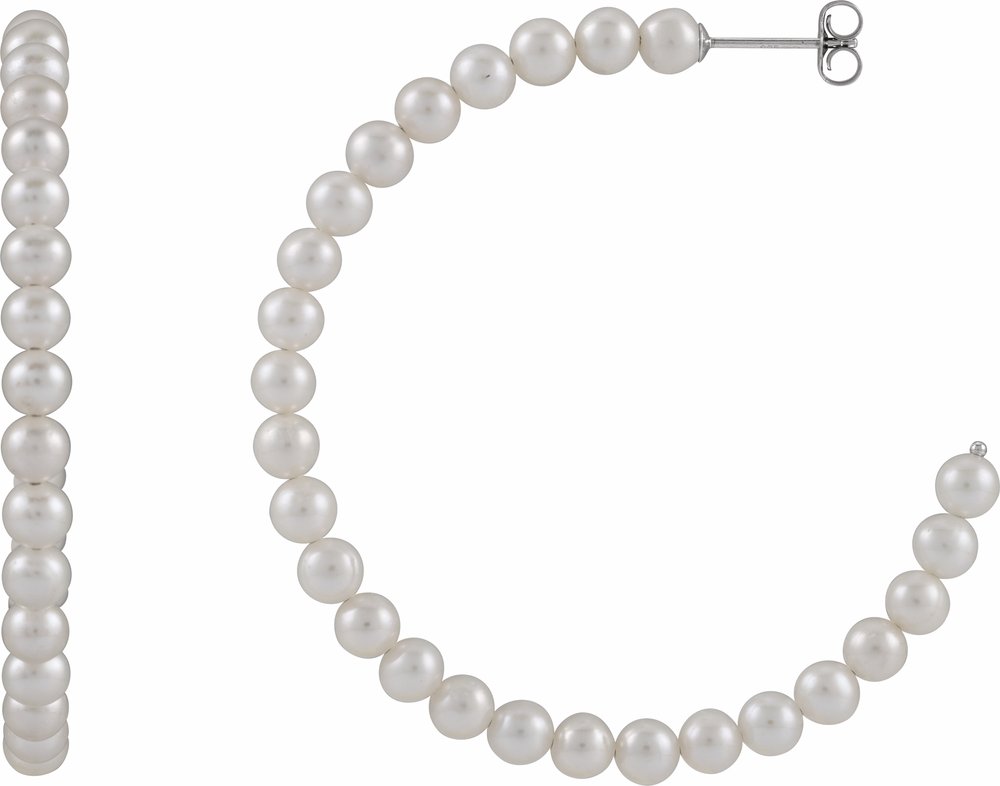 Sterling Silver Cultured White Freshwater Pearl Hoop Earrings