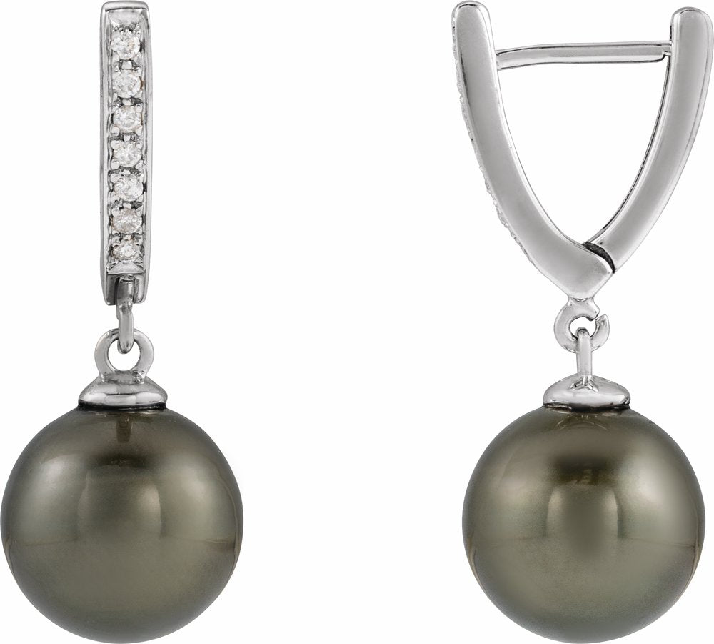 14K White Gold Cultured Gray Tahitian Pearl & 1/10 CTW Natural Diamond Earrings