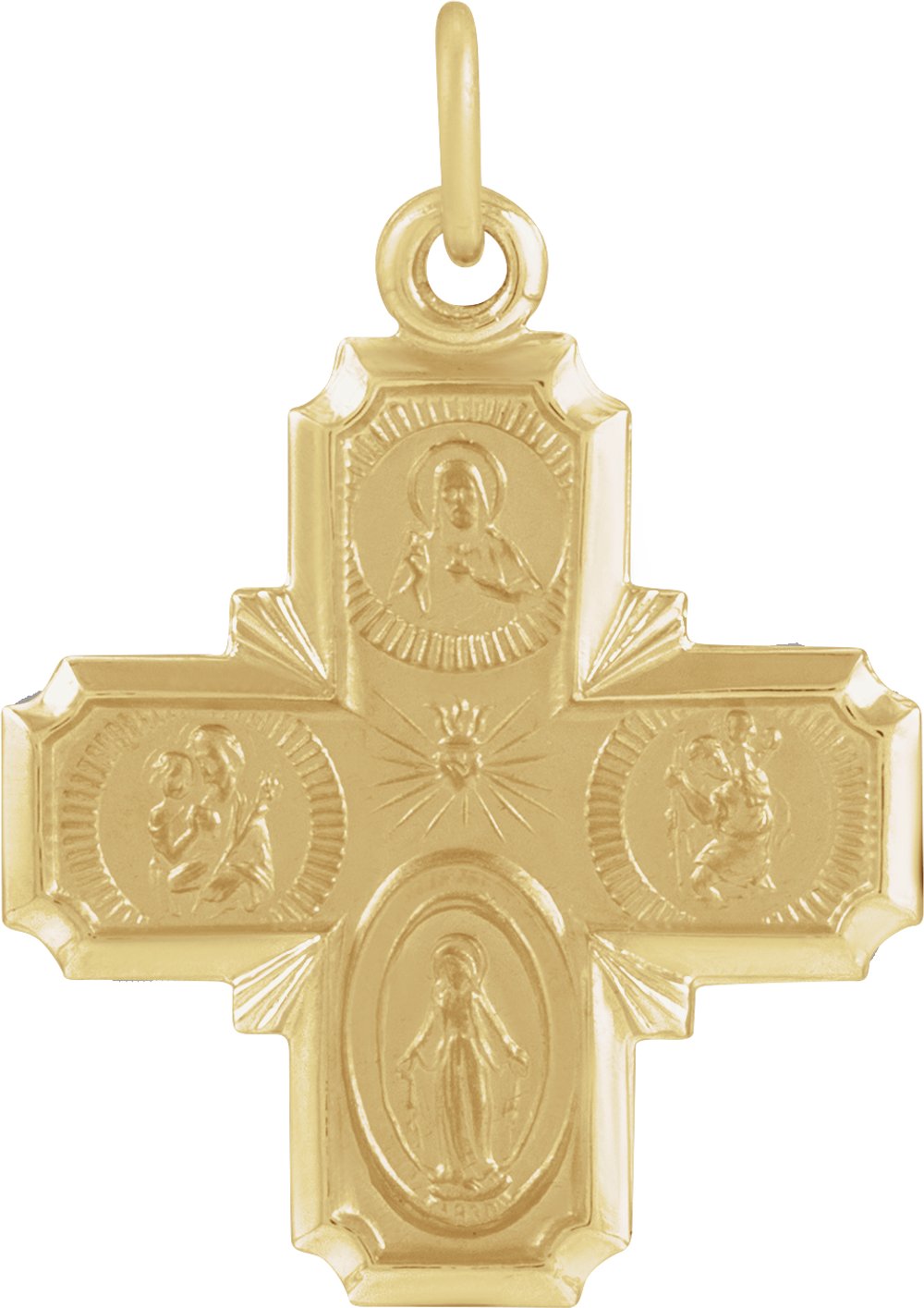 14K Yellow Gold 18x18 mm Four-Way Cross Medal
