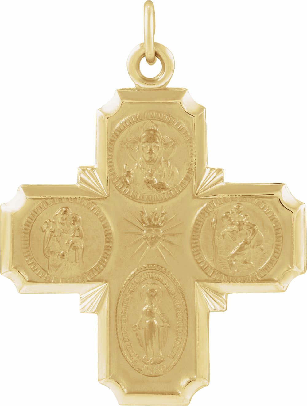 14K Yellow Gold 25x24 mm Four-Way Cross Medal
